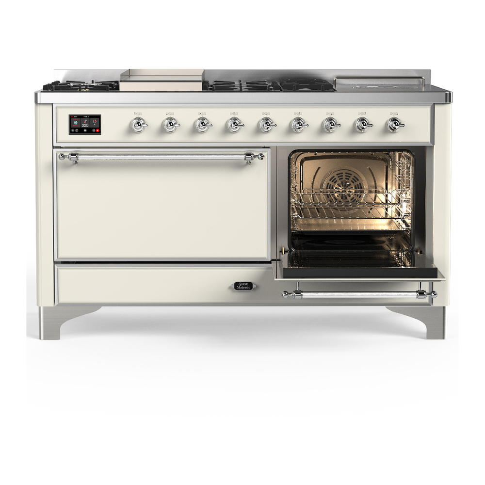 ILVE UM60FSQNR3AWCLP Majestic III 60 inch Dual Fuel Range with 7 Burners, Griddle and French Top, Dual Function Burner with up to 25,000 BTU (Liquid Propane, Solid Door, Antique White, Chrome) 4 ILVE-UM60FSQNR3AWCLP-Secondary Oven Open View