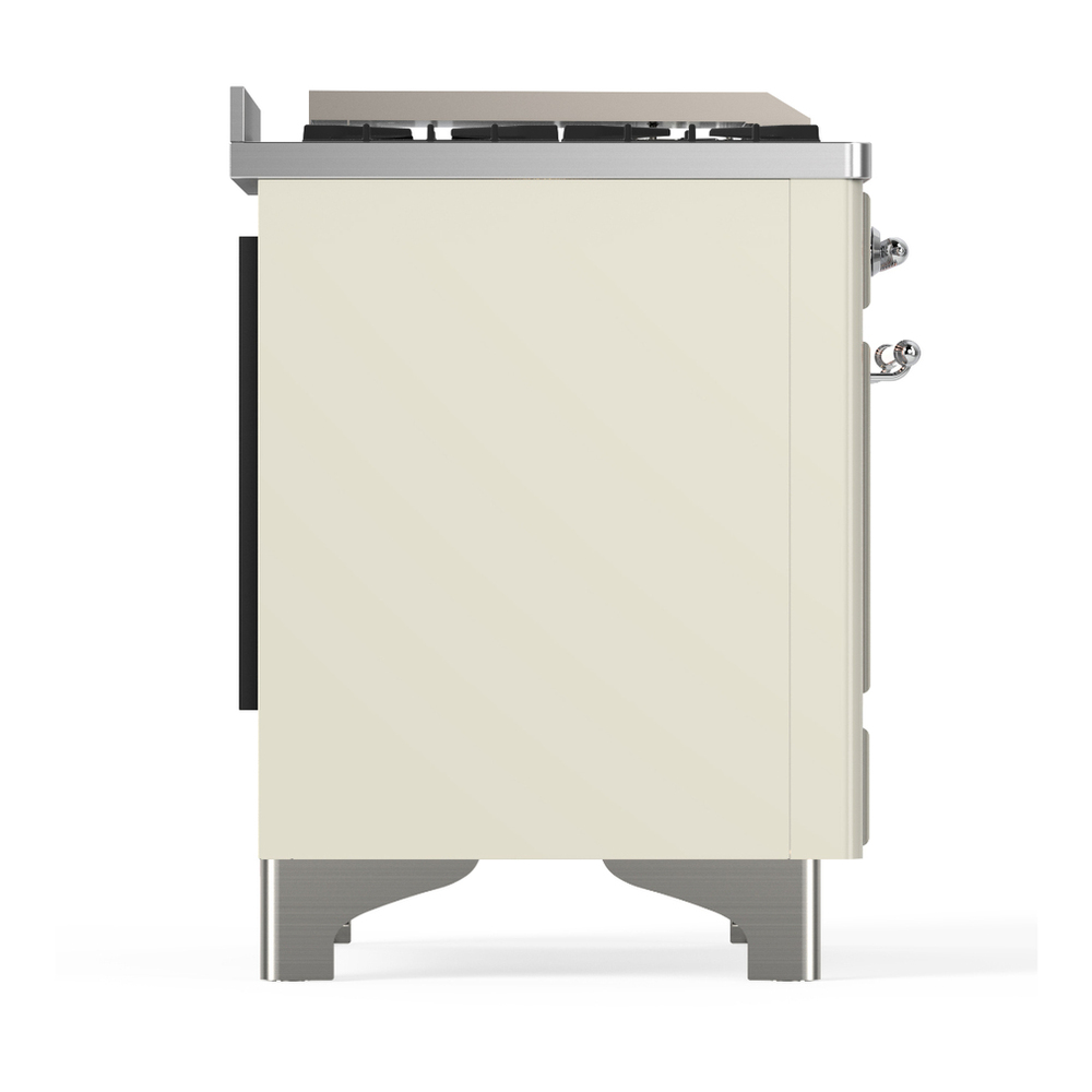 ILVE UM60FSQNR3AWCLP Majestic III 60 inch Dual Fuel Range with 7 Burners, Griddle and French Top, Dual Function Burner with up to 25,000 BTU (Liquid Propane, Solid Door, Antique White, Chrome) 8 ILVE-UM60FSQNR3AWCLP-Right Side View