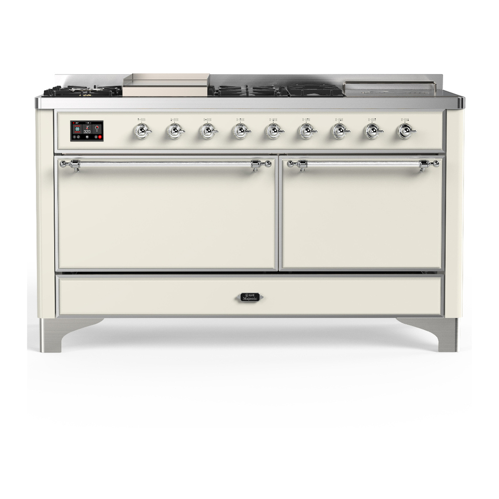 ILVE UM60FSQNR3AWC Majestic III 60 inch Dual Fuel Range with 7 Burners, Griddle and French Top, Dual Function Burner with up to 25,000 BTU (Natural Gas, Solid Door, Antique White, Chrome) 1 UM60FSQNR3AWC