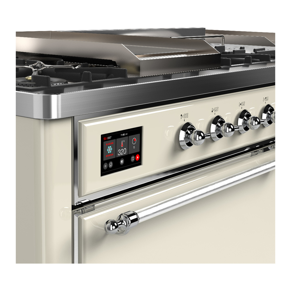 ILVE UM60FSQNR3AWC Majestic III 60 inch Dual Fuel Range with 7 Burners, Griddle and French Top, Dual Function Burner with up to 25,000 BTU (Natural Gas, Solid Door, Antique White, Chrome) 7 ILVE-UM60FSQNR3AWC-Control Knobs View