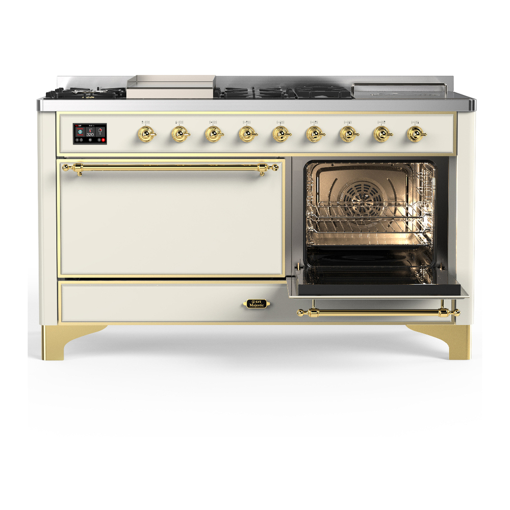ILVE UM60FSQNR3AWGLP Majestic III 60 inch Dual Fuel Range with 7 Burners, Griddle and French Top, Dual Function Burner with up to 25,000 BTU (Liquid Propane, Solid Door, Antique White, Brass) 4 ILVE-UM60FSQNR3AWGLP-Secondary Oven Open View