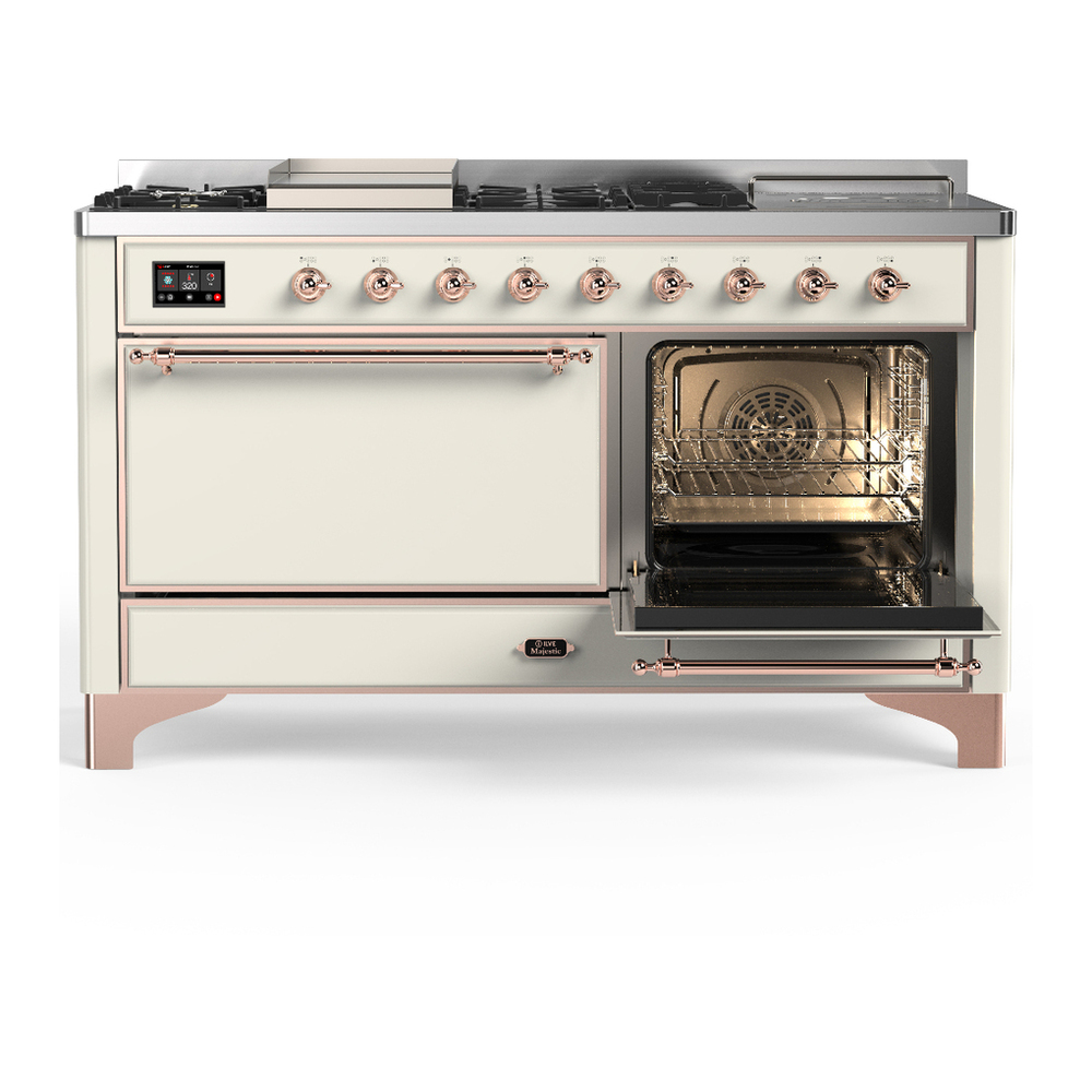 ILVE UM60FSQNR3AWP Majestic III 60 inch Dual Fuel Range with 7 Burners, Griddle and French Top, Dual Function Burner with up to 25,000 BTU (Natural Gas, Solid Door, Antique White, Copper) 4 ILVE-UM60FSQNR3AWP-Secondary Oven Open View