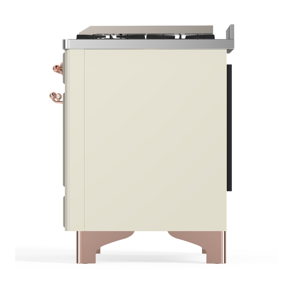 ILVE UM60FSQNR3AWP Majestic III 60 inch Dual Fuel Range with 7 Burners, Griddle and French Top, Dual Function Burner with up to 25,000 BTU (Natural Gas, Solid Door, Antique White, Copper) 9 ILVE-UM60FSQNR3AWP-Left Side View