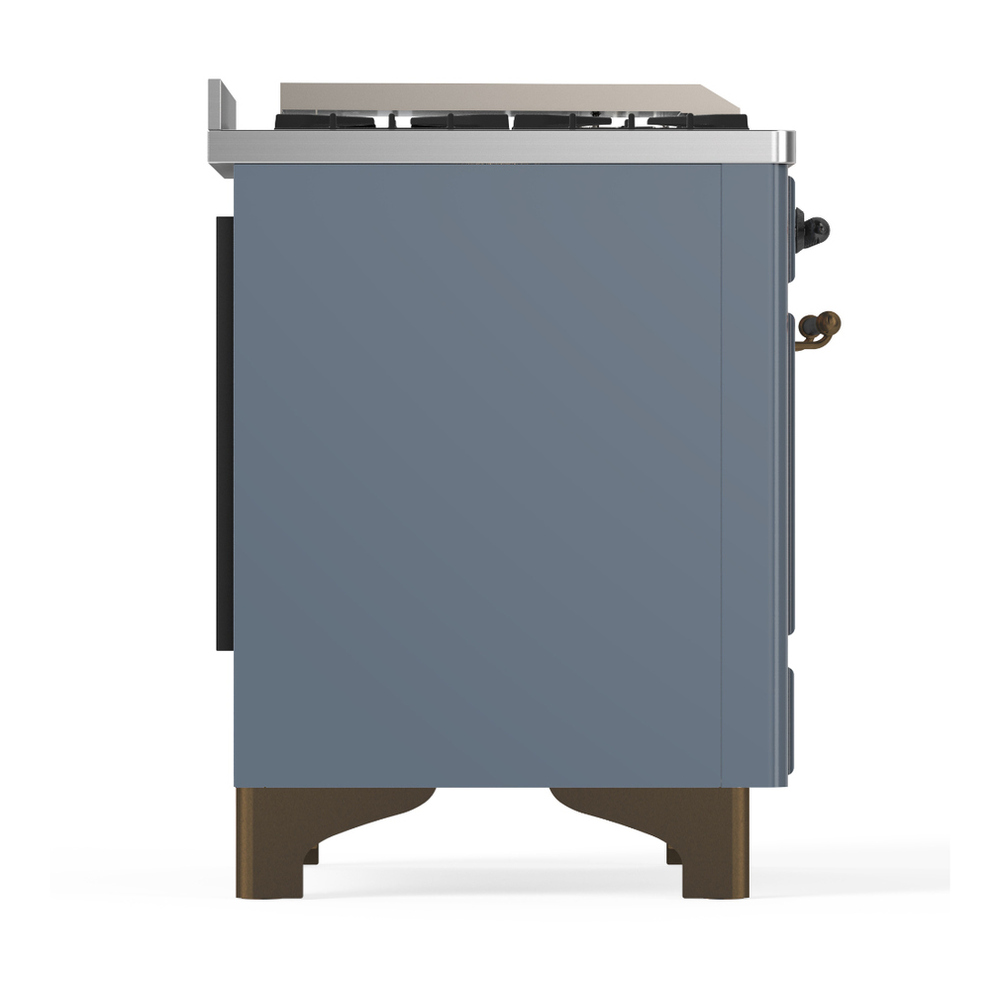 ILVE UM60FSQNR3BGBLP Majestic III 60 inch Dual Fuel Range with 7 Burners, Griddle and French Top, Dual Function Burner with up to 25,000 BTU (Liquid Propane, Solid Door, Blue Grey, Burnished) 8 ILVE-UM60FSQNR3BGBLP-Right Side View