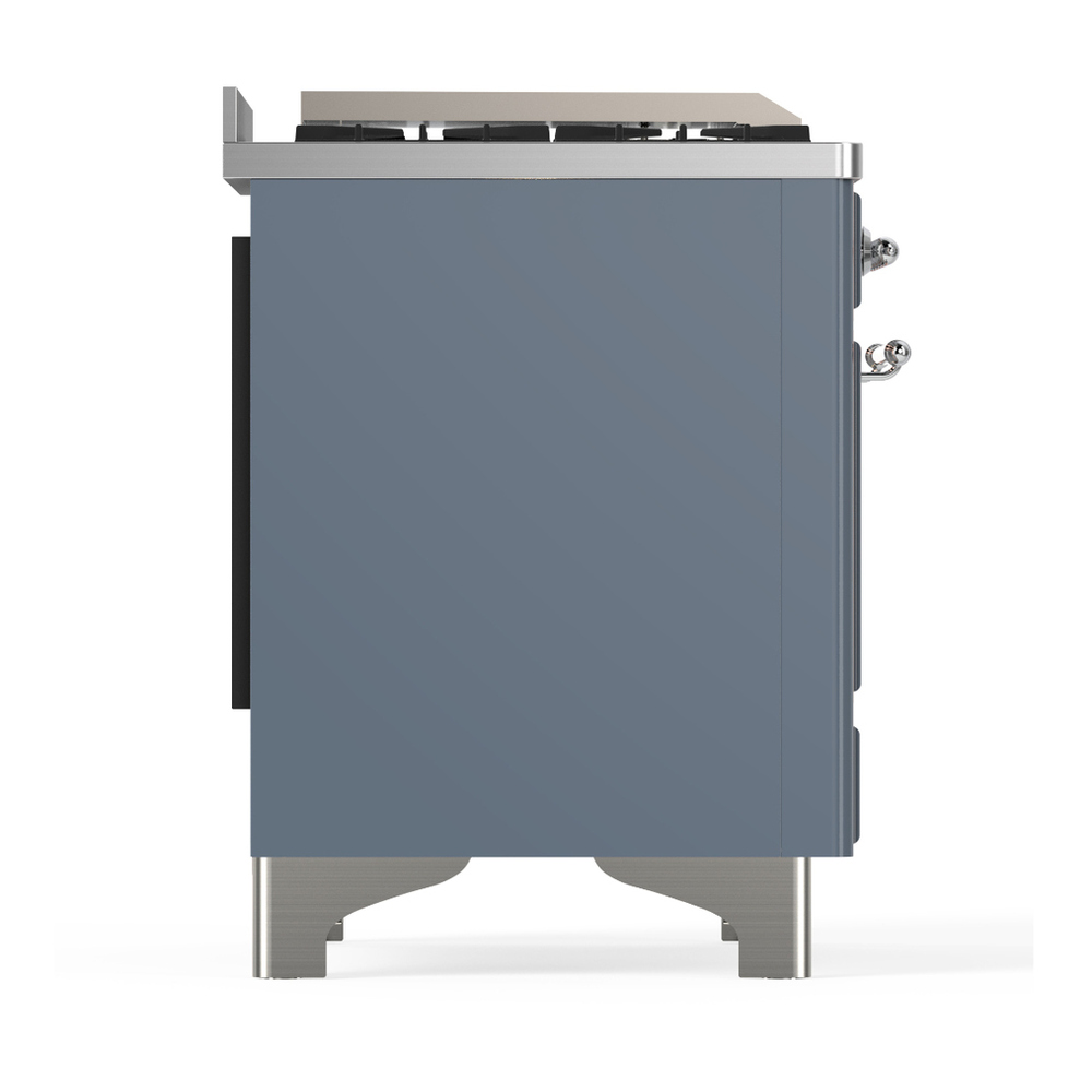 ILVE UM60FSQNR3BGCLP Majestic III 60 inch Dual Fuel Range with 7 Burners, Griddle and French Top, Dual Function Burner with up to 25,000 BTU (Liquid Propane, Solid Door, Blue Grey, Chrome) 8 ILVE-UM60FSQNR3BGCLP-Right Side View