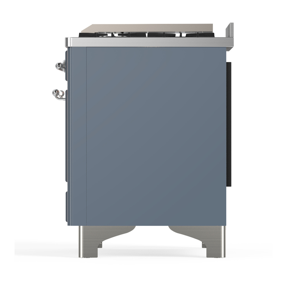 ILVE UM60FSQNR3BGCLP Majestic III 60 inch Dual Fuel Range with 7 Burners, Griddle and French Top, Dual Function Burner with up to 25,000 BTU (Liquid Propane, Solid Door, Blue Grey, Chrome) 9 ILVE-UM60FSQNR3BGCLP-Left Side View