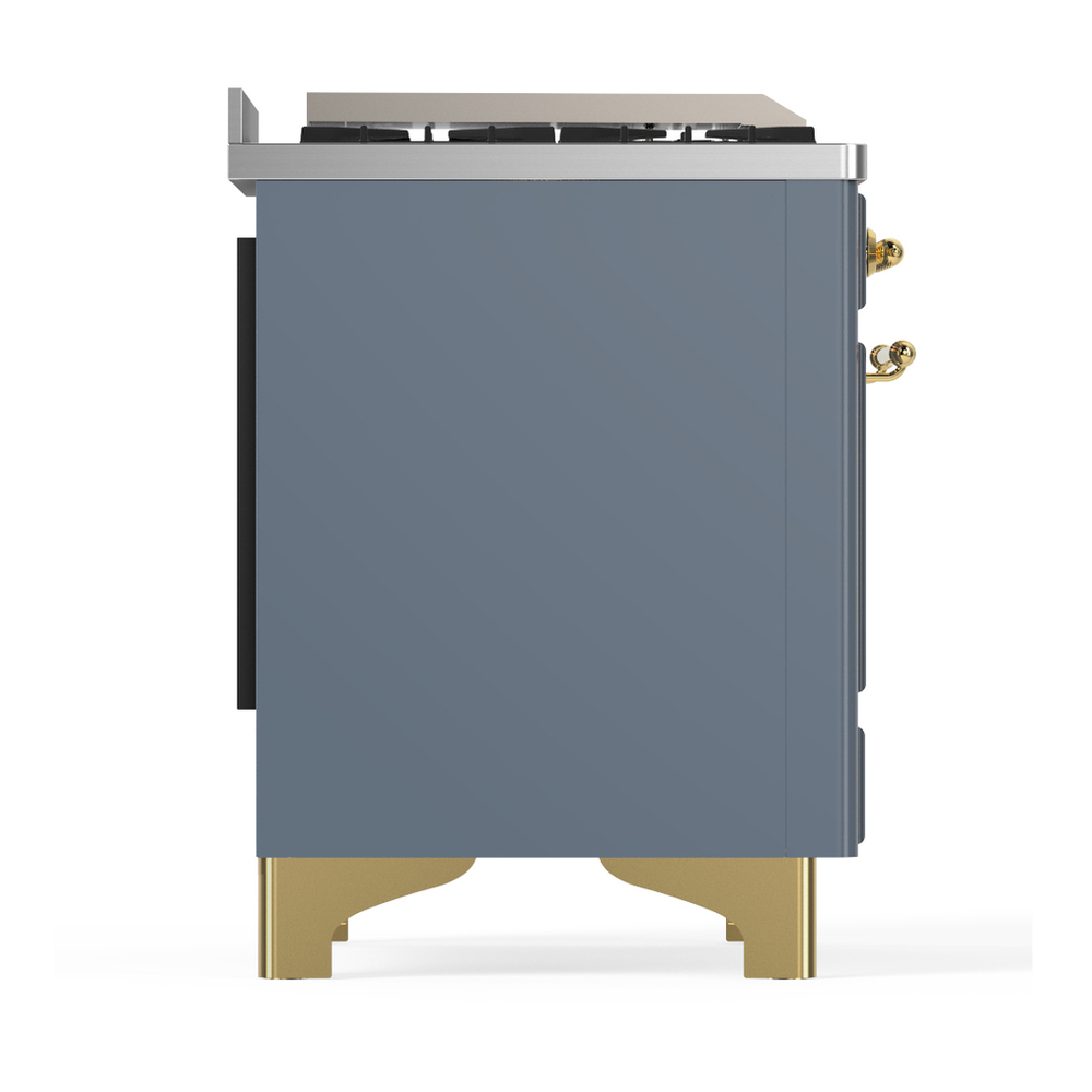 ILVE UM60FSQNR3BGG Majestic III 60 inch Dual Fuel Range with 7 Burners, Griddle and French Top, Dual Function Burner with up to 25,000 BTU (Natural Gas, Solid Door, Blue Grey, Brass) 8 ILVE-UM60FSQNR3BGG-Right Side View