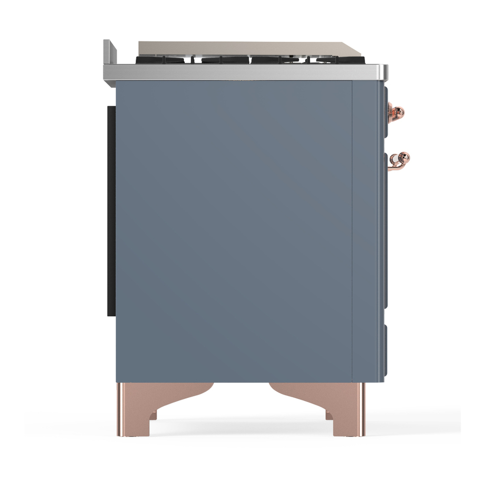 ILVE UM60FSQNR3BGPLP Majestic III 60 inch Dual Fuel Range with 7 Burners, Griddle and French Top, Dual Function Burner with up to 25,000 BTU (Liquid Propane, Solid Door, Blue Grey, Copper) 8 ILVE-UM60FSQNR3BGPLP-Right Side View