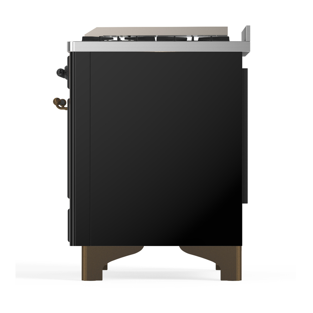 ILVE UM60FSQNR3BKBLP Majestic III 60 inch Dual Fuel Range with 7 Burners, Griddle and French Top, Dual Function Burner with up to 25,000 BTU (Liquid Propane, Solid Door, Glossy Black, Burnished) 9 ILVE-UM60FSQNR3BKBLP-Left Side View