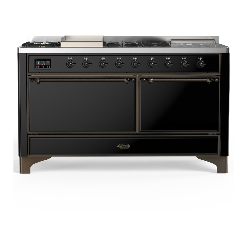 ILVE UM60FSQNR3BKB Majestic III 60 inch Dual Fuel Range with 7 Burners, Griddle and French Top, Dual Function Burner with up to 25,000 BTU (Natural Gas, Solid Door, Glossy Black, Burnished) 1 UM60FSQNR3BKB