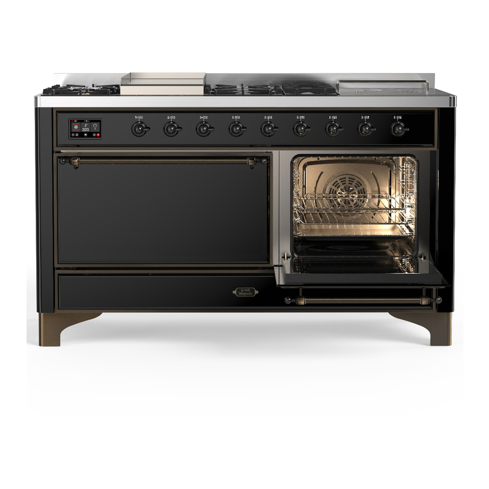 ILVE UM60FSQNR3BKB Majestic III 60 inch Dual Fuel Range with 7 Burners, Griddle and French Top, Dual Function Burner with up to 25,000 BTU (Natural Gas, Solid Door, Glossy Black, Burnished) 4 ILVE-UM60FSQNR3BKB-Secondary Oven Open View