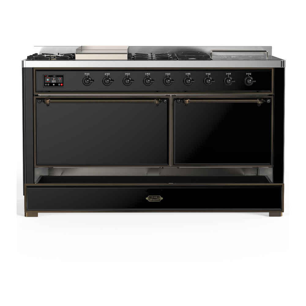 ILVE UM60FSQNR3BKB Majestic III 60 inch Dual Fuel Range with 7 Burners, Griddle and French Top, Dual Function Burner with up to 25,000 BTU (Natural Gas, Solid Door, Glossy Black, Burnished) 5 ILVE-UM60FSQNR3BKB-Drawer Open View