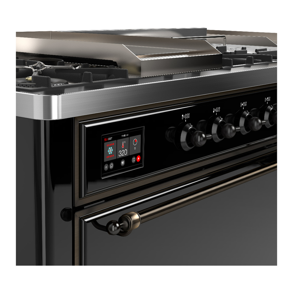 ILVE UM60FSQNR3BKB Majestic III 60 inch Dual Fuel Range with 7 Burners, Griddle and French Top, Dual Function Burner with up to 25,000 BTU (Natural Gas, Solid Door, Glossy Black, Burnished) 7 ILVE-UM60FSQNR3BKB-Control Knobs View