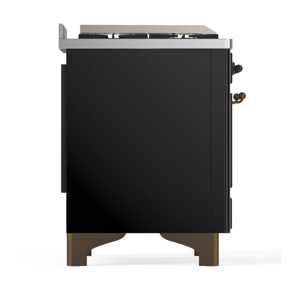 ILVE UM60FSQNR3BKB Majestic III 60 inch Dual Fuel Range with 7 Burners, Griddle and French Top, Dual Function Burner with up to 25,000 BTU (Natural Gas, Solid Door, Glossy Black, Burnished) 8 ILVE-UM60FSQNR3BKB-Right Side View