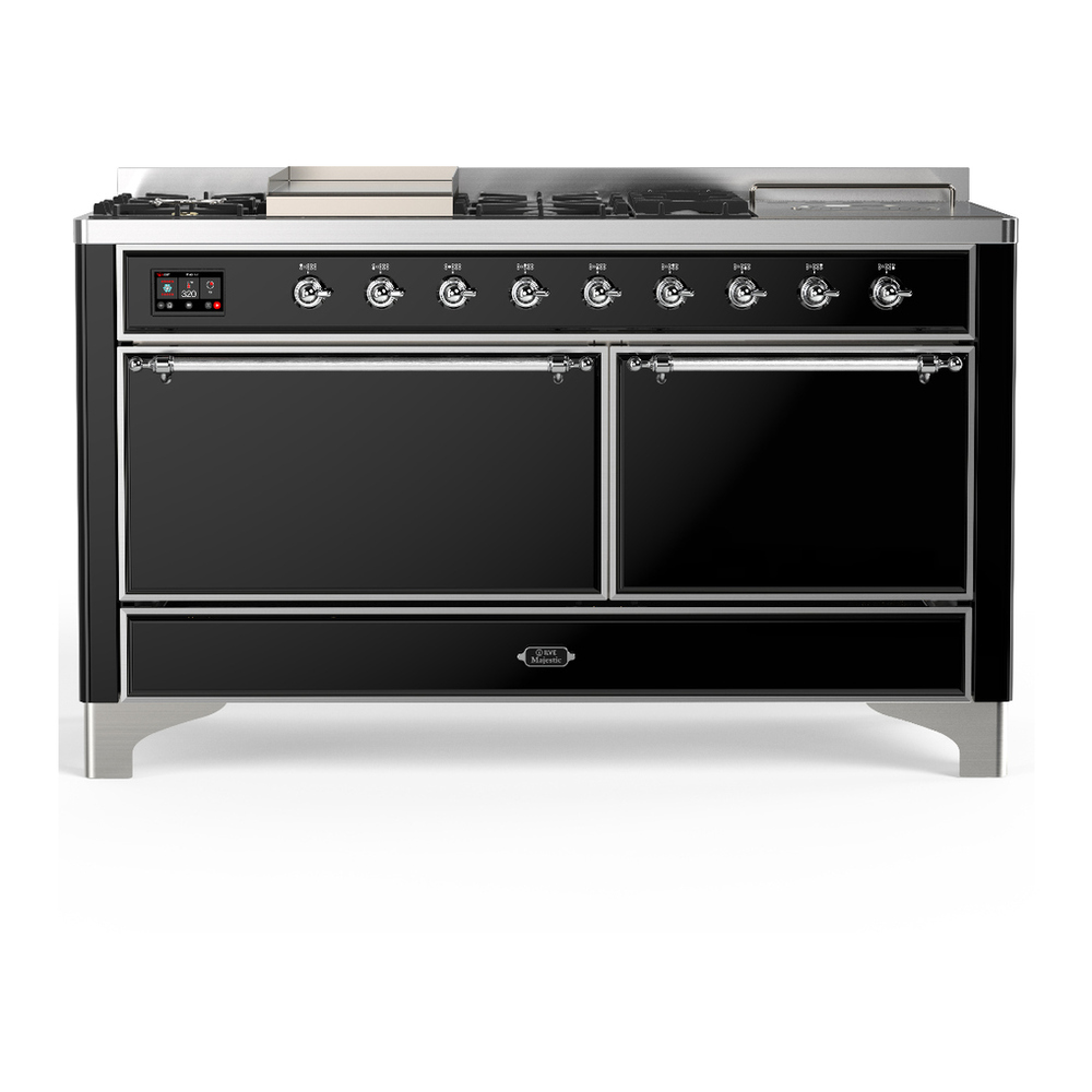 ILVE UM60FSQNR3BKCLP Majestic III 60 inch Dual Fuel Range with 7 Burners, Griddle and French Top, Dual Function Burner with up to 25,000 BTU (Liquid Propane, Solid Door, Glossy Black, Chrome) 1 UM60FSQNR3BKCLP