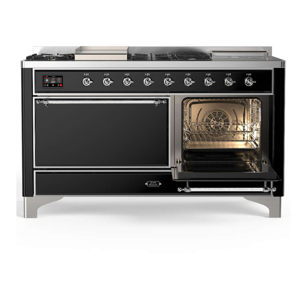 ILVE UM60FSQNR3BKCLP Majestic III 60 inch Dual Fuel Range with 7 Burners, Griddle and French Top, Dual Function Burner with up to 25,000 BTU (Liquid Propane, Solid Door, Glossy Black, Chrome) 4 ILVE-UM60FSQNR3BKCLP-Secondary Oven Open View
