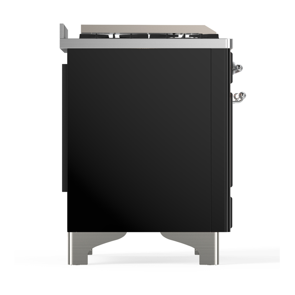 ILVE UM60FSQNR3BKCLP Majestic III 60 inch Dual Fuel Range with 7 Burners, Griddle and French Top, Dual Function Burner with up to 25,000 BTU (Liquid Propane, Solid Door, Glossy Black, Chrome) 8 ILVE-UM60FSQNR3BKCLP-Right Side View