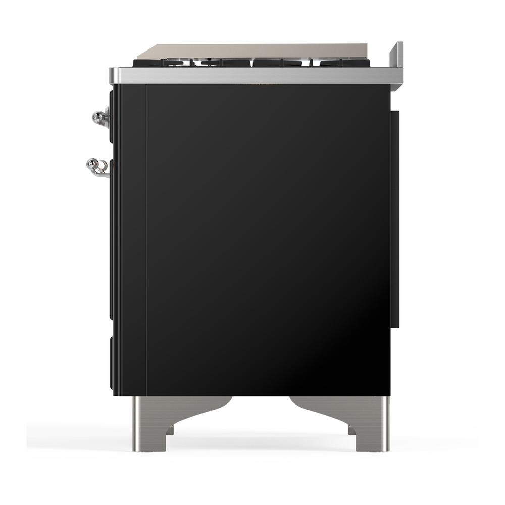 ILVE UM60FSQNR3BKCLP Majestic III 60 inch Dual Fuel Range with 7 Burners, Griddle and French Top, Dual Function Burner with up to 25,000 BTU (Liquid Propane, Solid Door, Glossy Black, Chrome) 9 ILVE-UM60FSQNR3BKCLP-Left Side View