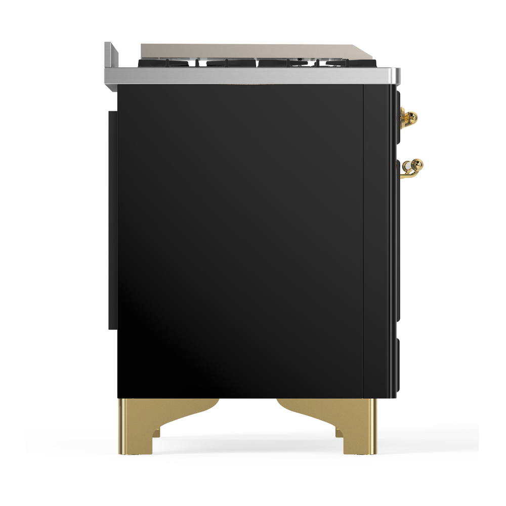 ILVE UM60FSQNR3BKGLP Majestic III 60 inch Dual Fuel Range with 7 Burners, Griddle and French Top, Dual Function Burner with up to 25,000 BTU (Liquid Propane, Solid Door, Glossy Black, Brass) 8 ILVE-UM60FSQNR3BKGLP-Right Side View