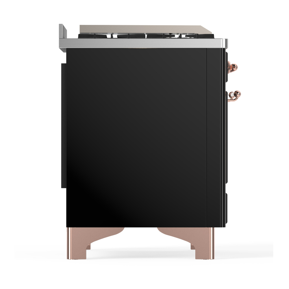 ILVE UM60FSQNR3BKPLP Majestic III 60 inch Dual Fuel Range with 7 Burners, Griddle and French Top, Dual Function Burner with up to 25,000 BTU (Liquid Propane, Solid Door, Glossy Black, Copper) 8 ILVE-UM60FSQNR3BKPLP-Right Side View