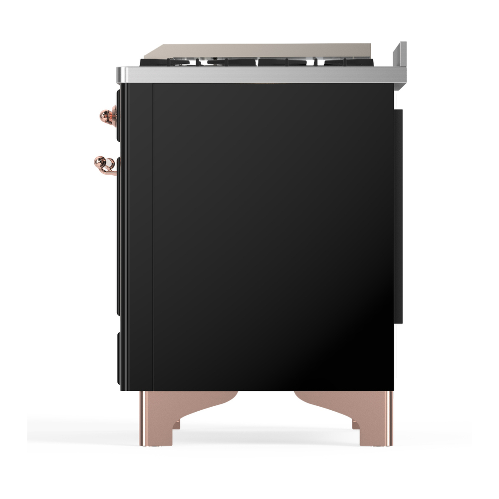 ILVE UM60FSQNR3BKP Majestic III 60 inch Dual Fuel Range with 7 Burners, Griddle and French Top, Dual Function Burner with up to 25,000 BTU (Natural Gas, Solid Door, Glossy Black, Copper) 9 ILVE-UM60FSQNR3BKP-Left Side View