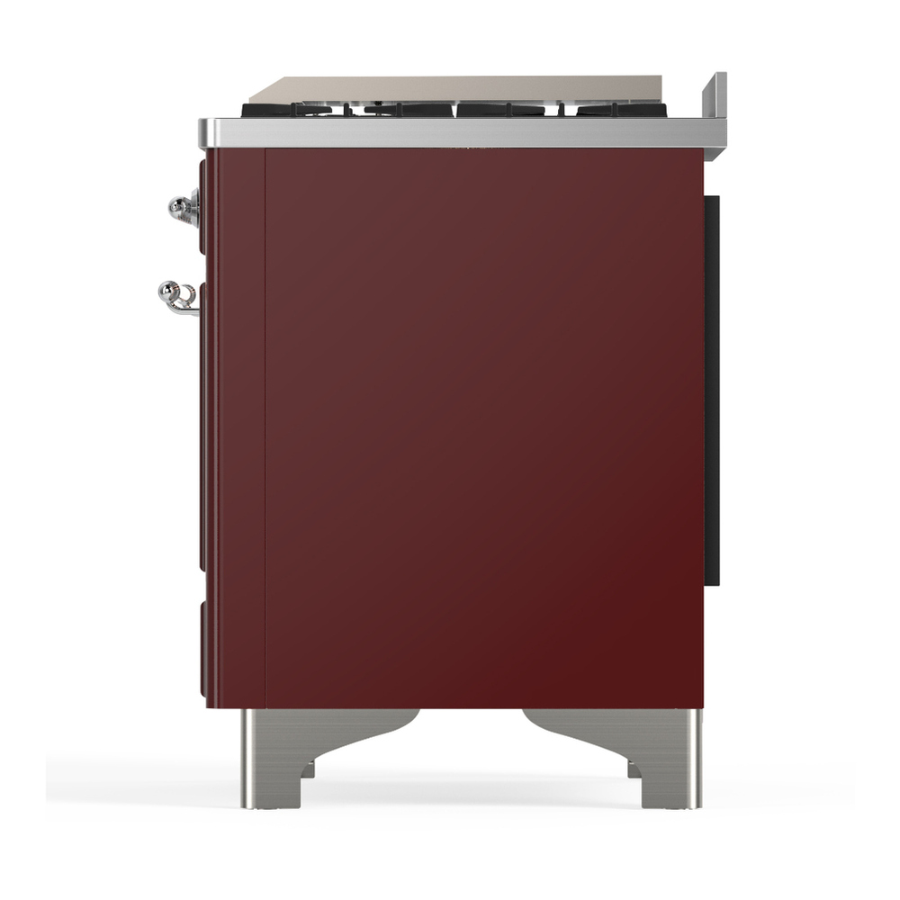 ILVE UM60FSQNR3BUCLP Majestic III 60 inch Dual Fuel Range with 7 Burners, Griddle and French Top, Dual Function Burner with up to 25,000 BTU (Liquid Propane, Solid Door, Burgundy, Chrome) 9 ILVE-UM60FSQNR3BUCLP-Left Side View