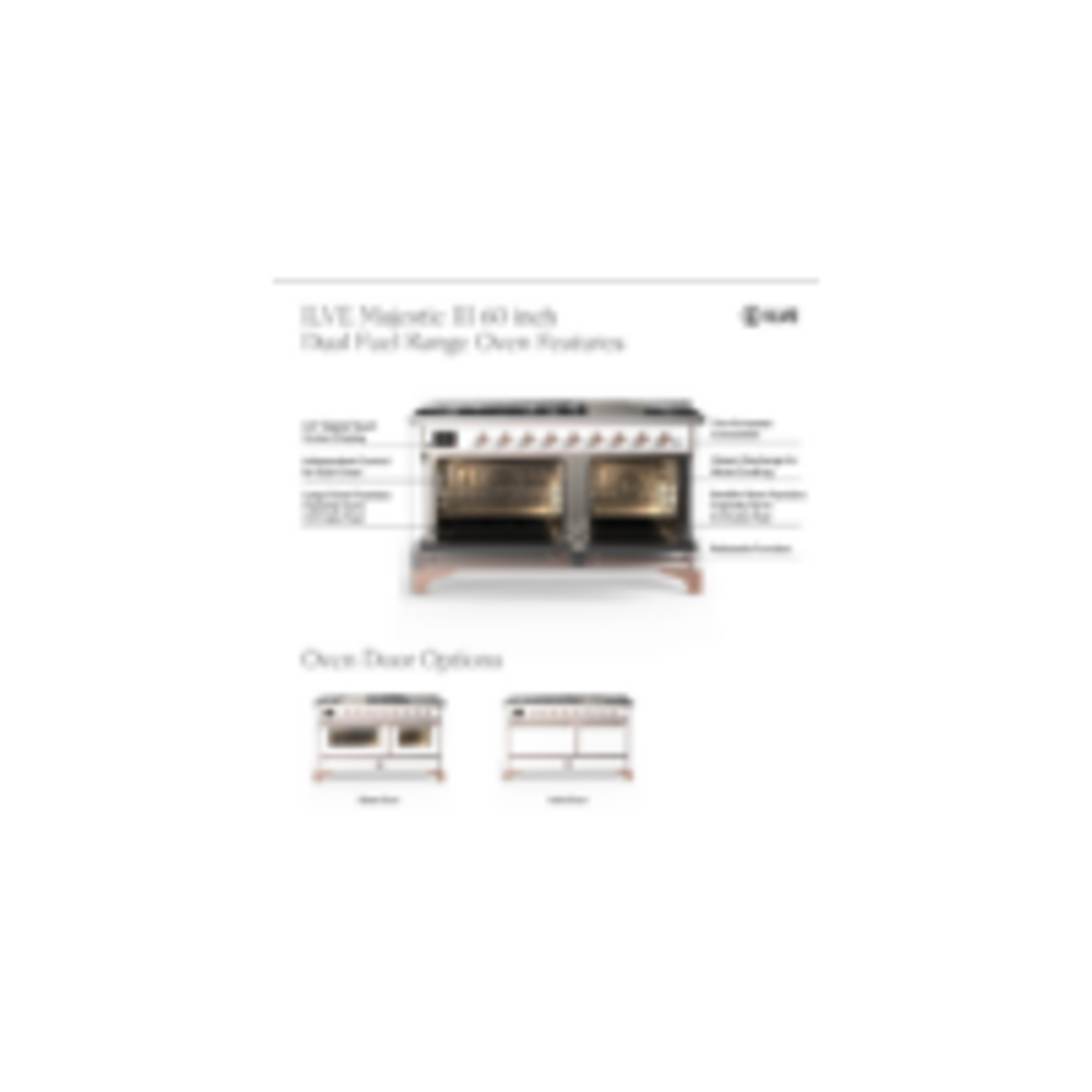 ILVE UM60FS Majestic III 60 inch Dual Fuel Range with 7 Burners, Griddle and French Top, Dual Function Burner with up to 25,000 BTU