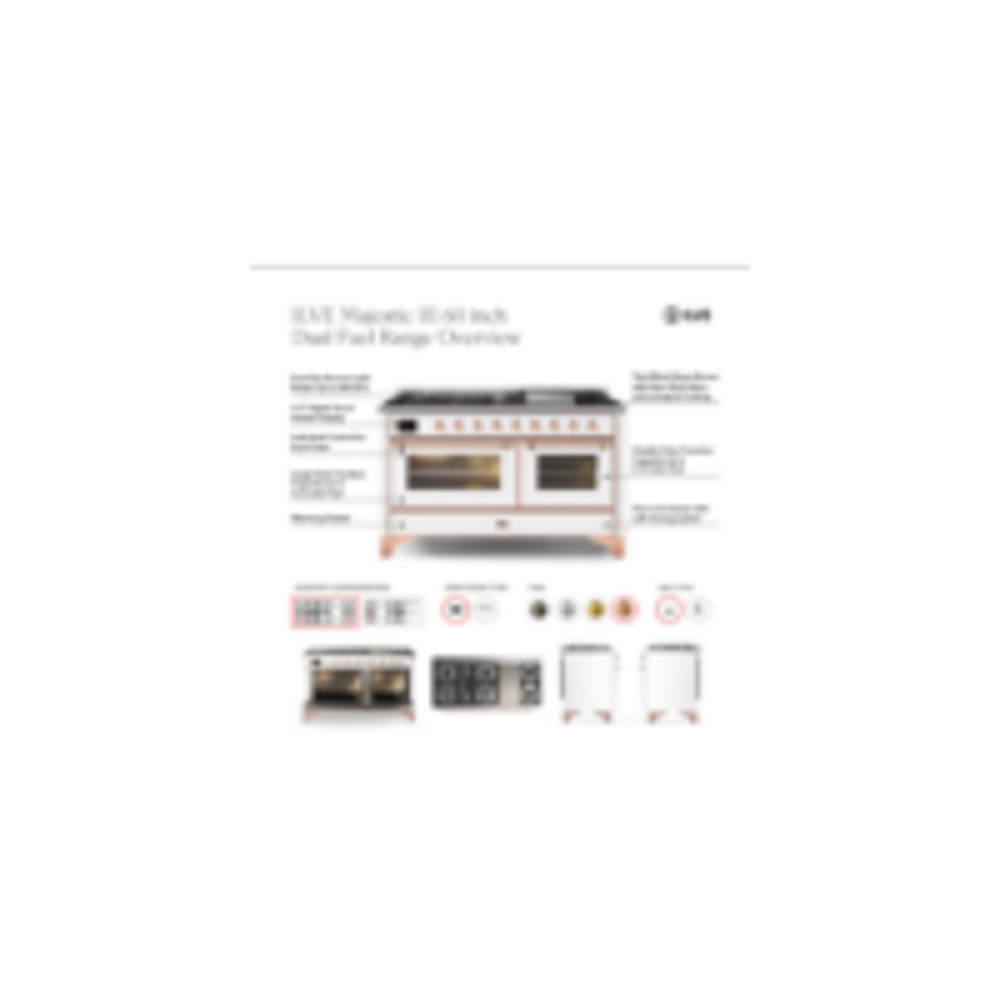 ILVE UM60FS Majestic III 60 inch Dual Fuel Range with 7 Burners, Griddle and French Top, Dual Function Burner with up to 25,000 BTU