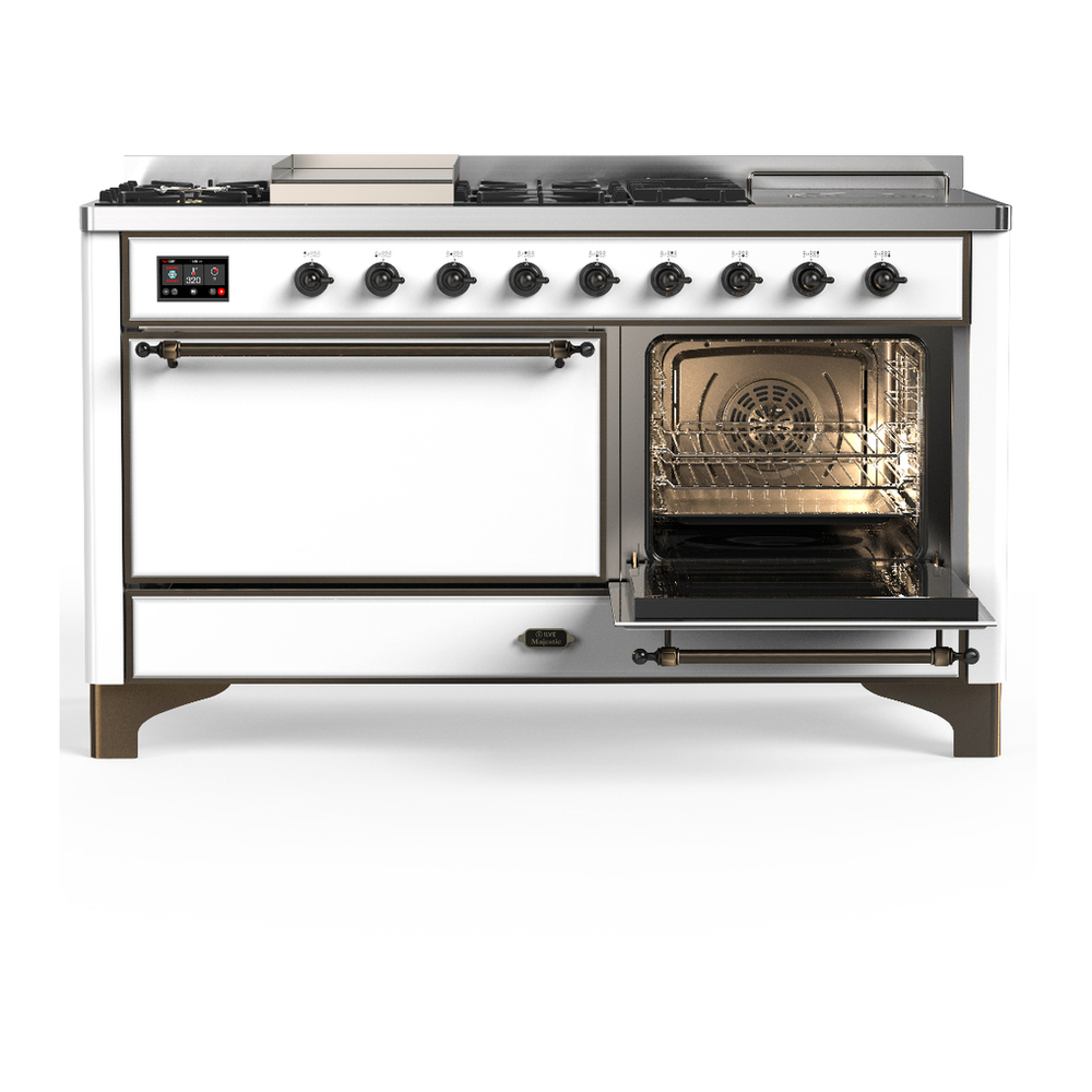 ILVE UM60FSQNR3WHBLP Majestic III 60 inch Dual Fuel Range with 7 Burners, Griddle and French Top, Dual Function Burner with up to 25,000 BTU (Liquid Propane, Solid Door, White, Burnished) 4 ILVE-UM60FSQNR3WHBLP-Secondary Oven Open View