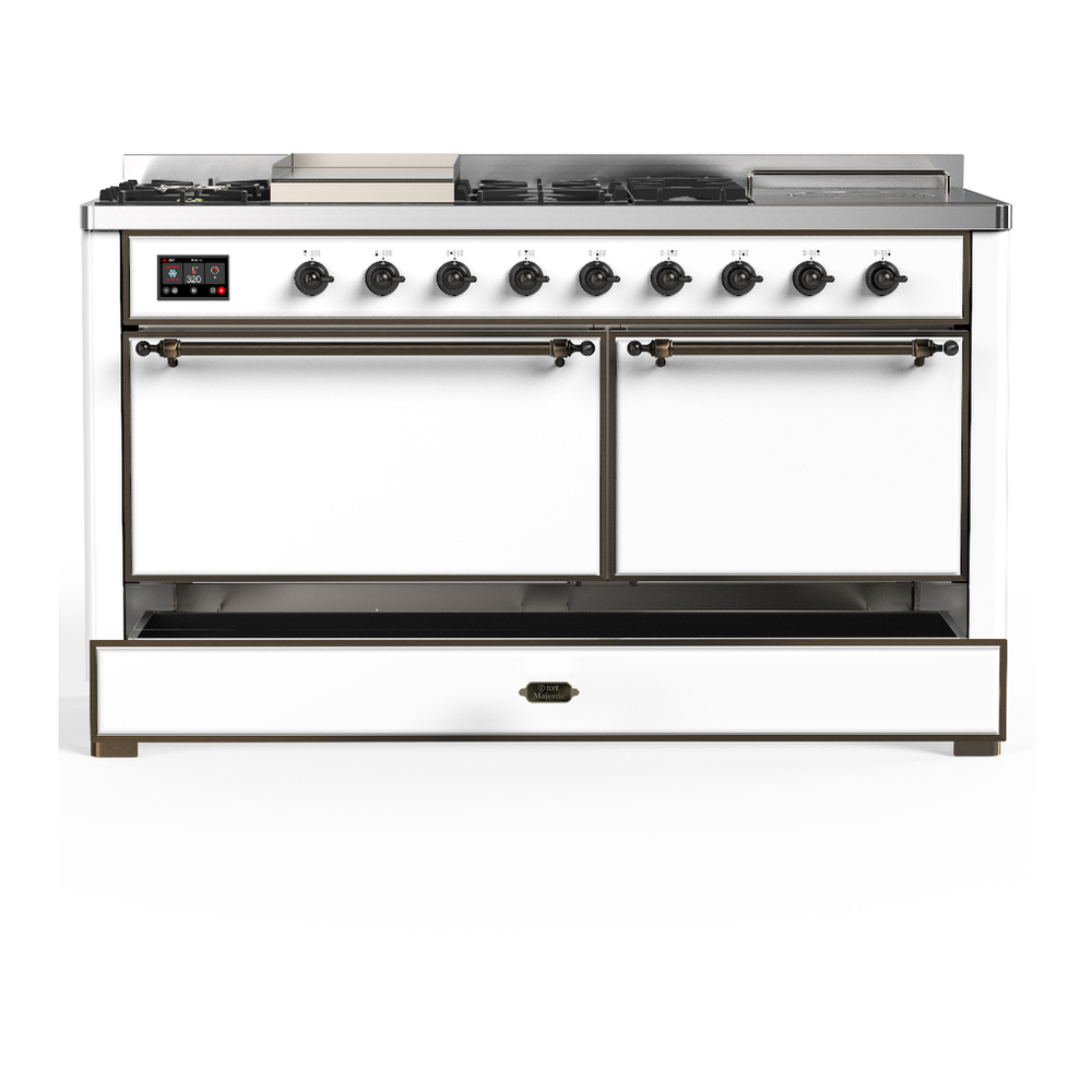 ILVE UM60FSQNR3WHBLP Majestic III 60 inch Dual Fuel Range with 7 Burners, Griddle and French Top, Dual Function Burner with up to 25,000 BTU (Liquid Propane, Solid Door, White, Burnished) 5 ILVE-UM60FSQNR3WHBLP-Drawer Open View