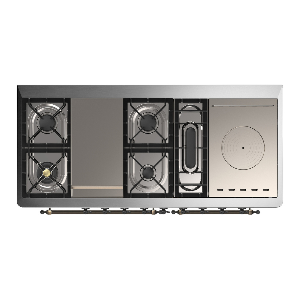 ILVE UM60FSQNR3WHBLP Majestic III 60 inch Dual Fuel Range with 7 Burners, Griddle and French Top, Dual Function Burner with up to 25,000 BTU (Liquid Propane, Solid Door, White, Burnished) 6 ILVE-UM60FSQNR3WHBLP-Top View