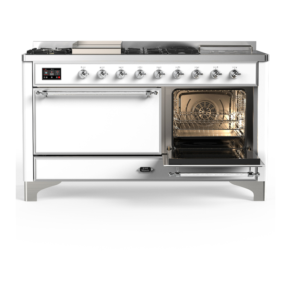 ILVE UM60FSQNR3WHCLP Majestic III 60 inch Dual Fuel Range with 7 Burners, Griddle and French Top, Dual Function Burner with up to 25,000 BTU (Liquid Propane, Solid Door, White, Chrome) 4 ILVE-UM60FSQNR3WHCLP-Secondary Oven Open View