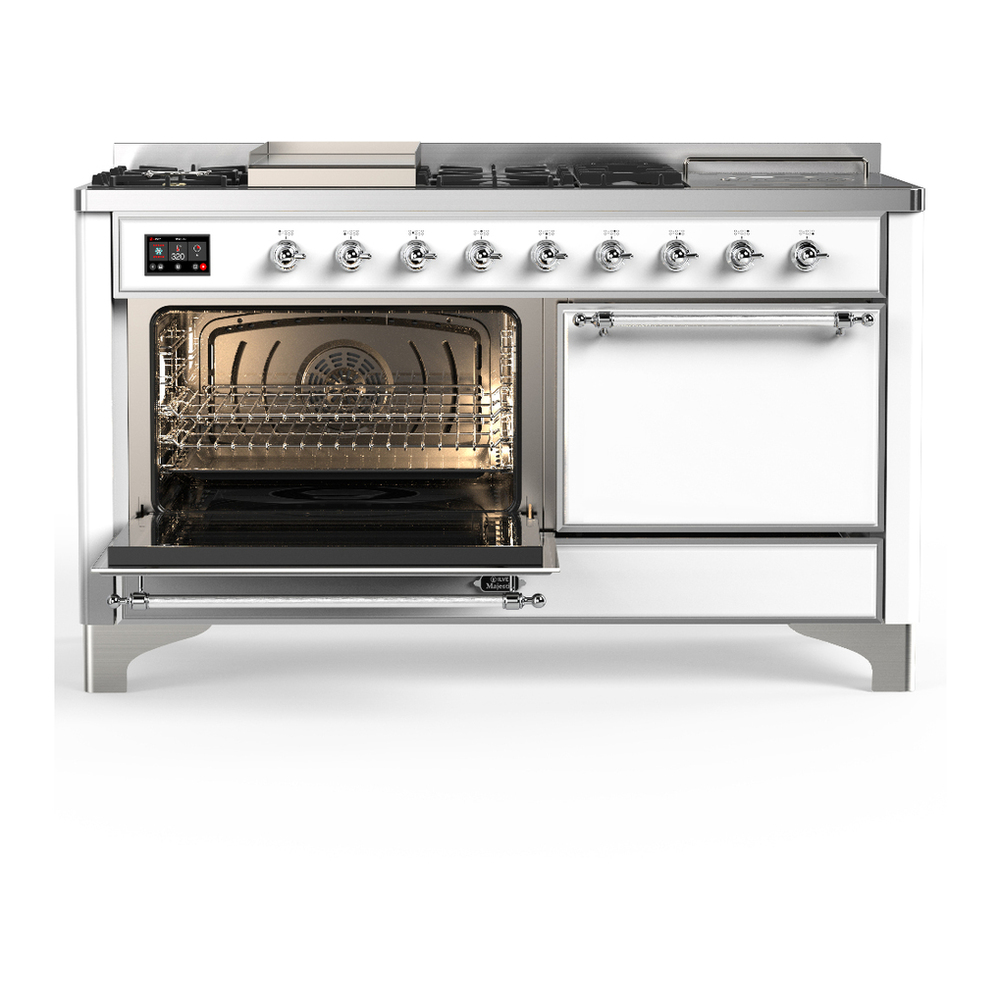 ILVE UM60FSQNR3WHCLP Majestic III 60 inch Dual Fuel Range with 7 Burners, Griddle and French Top, Dual Function Burner with up to 25,000 BTU (Liquid Propane, Solid Door, White, Chrome) 3 ILVE-UM60FSQNR3WHCLP-Primary Oven Open View