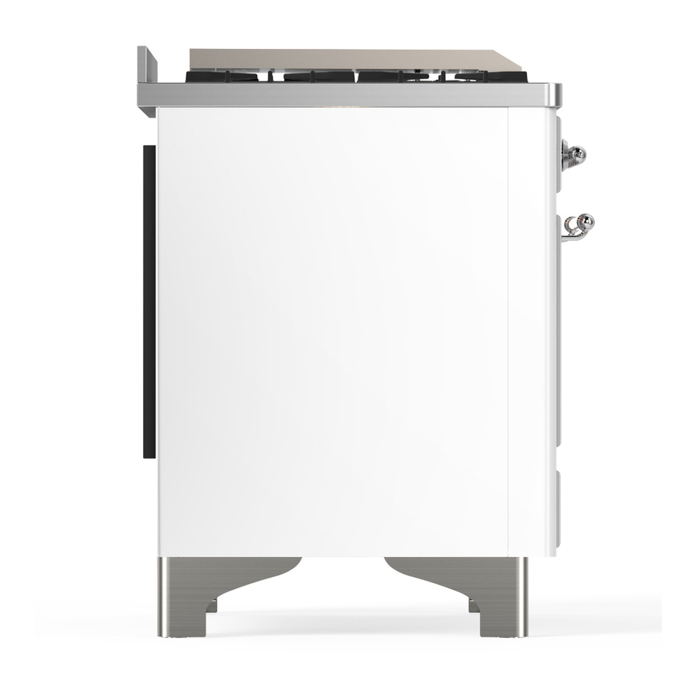 ILVE UM60FSQNR3WHCLP Majestic III 60 inch Dual Fuel Range with 7 Burners, Griddle and French Top, Dual Function Burner with up to 25,000 BTU (Liquid Propane, Solid Door, White, Chrome) 8 ILVE-UM60FSQNR3WHCLP-Right Side View
