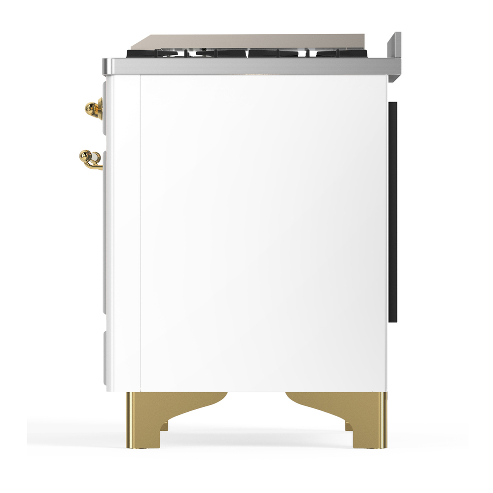 ILVE UM60FSQNR3WHGLP Majestic III 60 inch Dual Fuel Range with 7 Burners, Griddle and French Top, Dual Function Burner with up to 25,000 BTU (Liquid Propane, Solid Door, White, Brass) 9 ILVE-UM60FSQNR3WHGLP-Left Side View