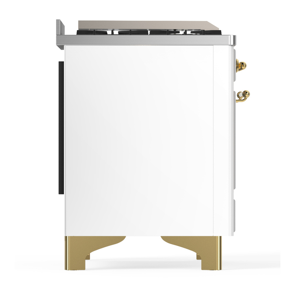 ILVE UM60FSQNR3WHG Majestic III 60 inch Dual Fuel Range with 7 Burners, Griddle and French Top, Dual Function Burner with up to 25,000 BTU (Natural Gas, Solid Door, White, Brass) 8 ILVE-UM60FSQNR3WHG-Right Side View