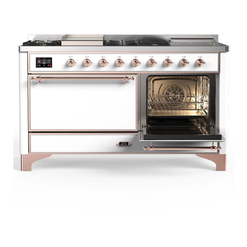 ILVE UM60FSQNR3WHPLP Majestic III 60 inch Dual Fuel Range with 7 Burners, Griddle and French Top, Dual Function Burner with up to 25,000 BTU (Liquid Propane, Solid Door, White, Copper) 4 ILVE-UM60FSQNR3WHPLP-Secondary Oven Open View