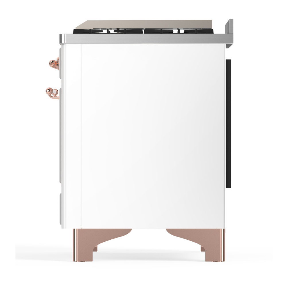 ILVE UM60FSQNR3WHPLP Majestic III 60 inch Dual Fuel Range with 7 Burners, Griddle and French Top, Dual Function Burner with up to 25,000 BTU (Liquid Propane, Solid Door, White, Copper) 9 ILVE-UM60FSQNR3WHPLP-Left Side View