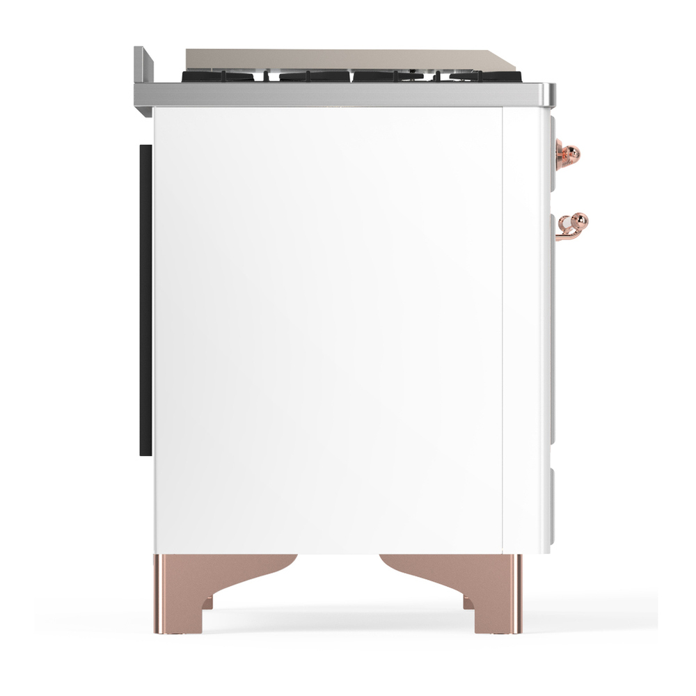 ILVE UM60FSQNR3WHP Majestic III 60 inch Dual Fuel Range with 7 Burners, Griddle and French Top, Dual Function Burner with up to 25,000 BTU (Natural Gas, Solid Door, White, Copper) 8 ILVE-UM60FSQNR3WHP-Right Side View