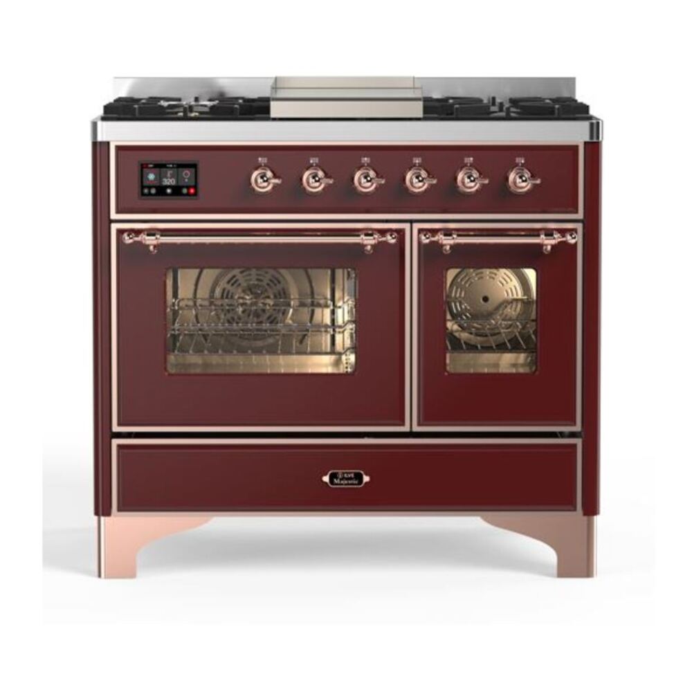 ILVE UMD10FDNS3BUP Majestic II 40 inch Dual Fuel Range with 6 Burners, Griddle (Natural Gas, Triple Glass Door, Burgundy, Copper) 1 UMD10FDNS3BUP