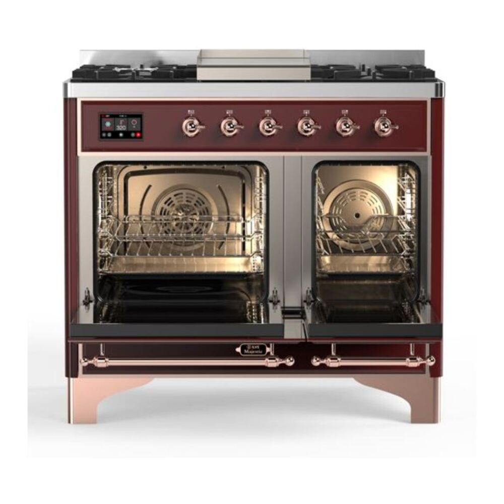 ILVE UMD10FDNS3BUP Majestic II 40 inch Dual Fuel Range with 6 Burners, Griddle (Natural Gas, Triple Glass Door, Burgundy, Copper) 6 ILVE UMD10F Majestic II 40 inch Dual Fuel Range with 6 Burners, Griddle