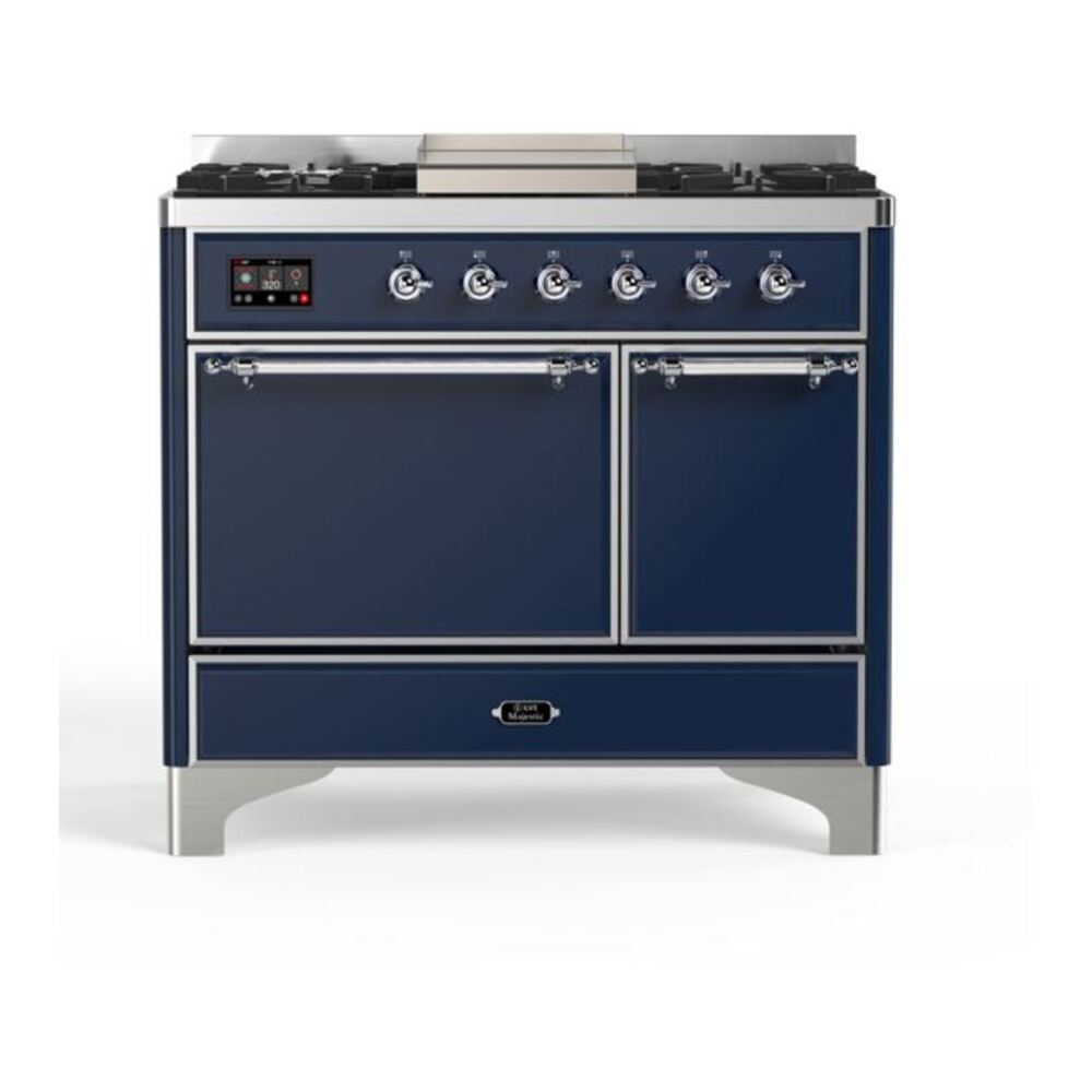 ILVE UMD10FDQNS3MBCLP Majestic II 40 inch Dual Fuel Range with 6 Burners, Griddle (Liquid Propane, Solid Door, Midnight Blue, Chrome) 1 UMD10FDQNS3MBCLP