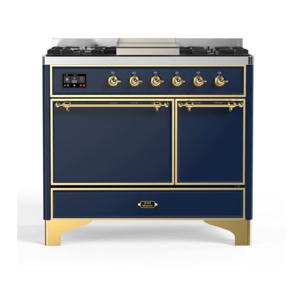 ILVE UMD10FDQNS3MBG Majestic II 40 inch Dual Fuel Range with 6 Burners, Griddle (Natural Gas, Solid Door, Midnight Blue, Brass) 1 UMD10FDQNS3MBG