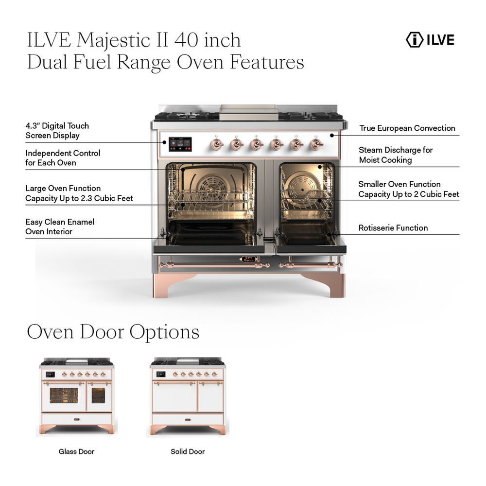 ILVE UMD10FDQNS3MBG Majestic II 40 inch Dual Fuel Range with 6 Burners, Griddle (Natural Gas, Solid Door, Midnight Blue, Brass) 3 UMD10FDQNS3MBG - oven features