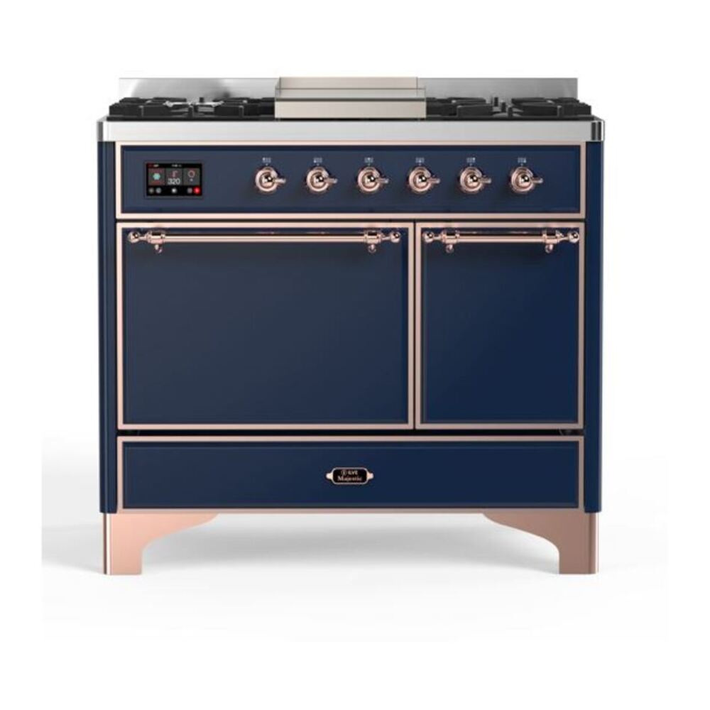 ILVE UMD10FDQNS3MBP Majestic II 40 inch Dual Fuel Range with 6 Burners, Griddle (Natural Gas, Solid Door, Midnight Blue, Copper) 1 UMD10FDQNS3MBP