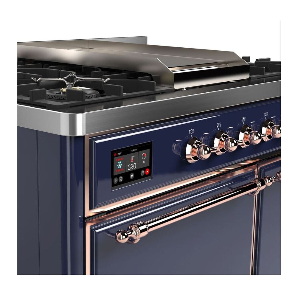 ILVE UMD10FDQNS3MBP Majestic II 40 inch Dual Fuel Range with 6 Burners, Griddle (Natural Gas, Solid Door, Midnight Blue, Copper) 5 ILVE_UMD10FDQNS3MBP_Majestic_II_40_Dual_Fuel_Range_Front_View