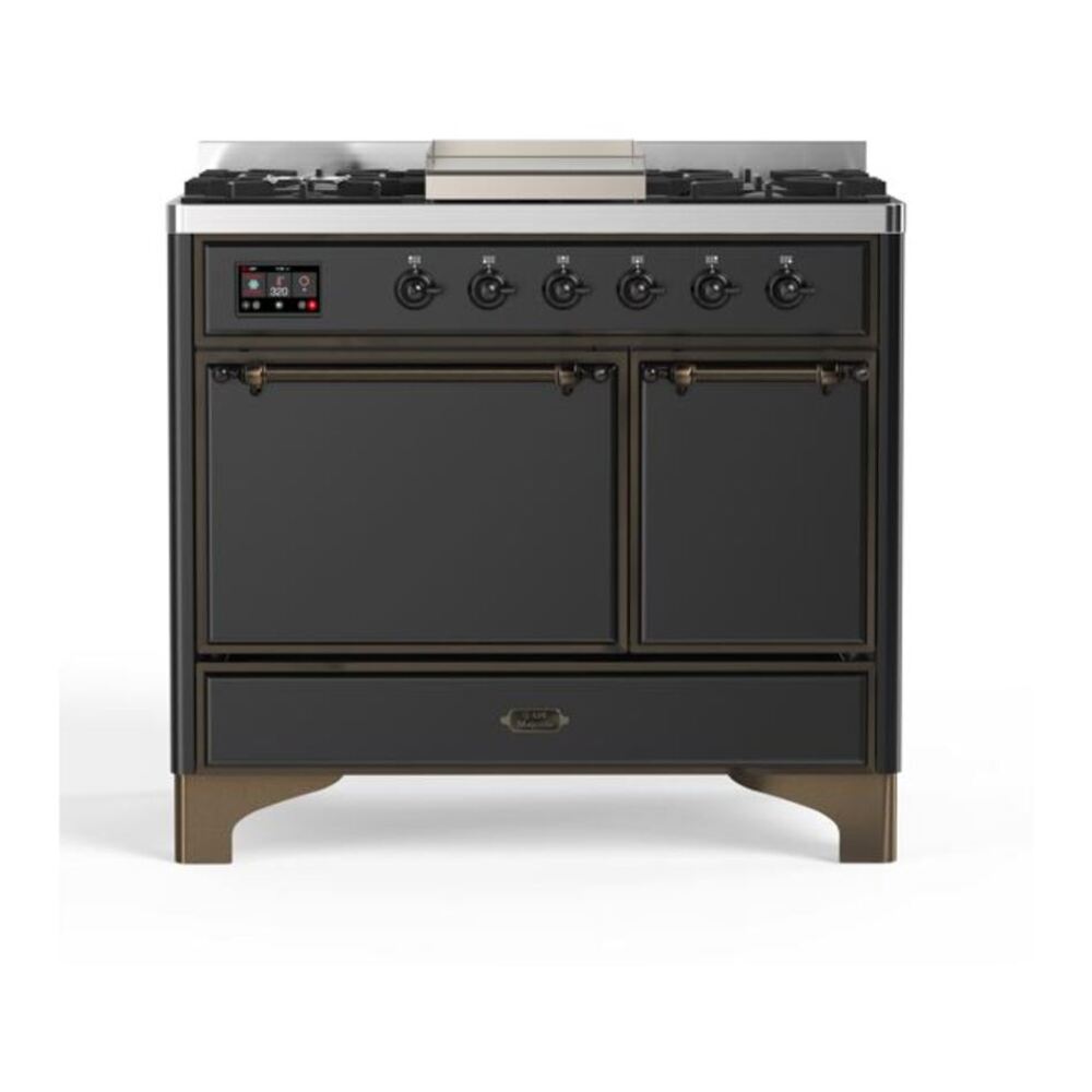 ILVE UMD10FDQNS3MGB Majestic II 40 inch Dual Fuel Range with 6 Burners, Griddle (Natural Gas, Solid Door, Graphite Matte, Burnished) 1 UMD10FDQNS3MGB