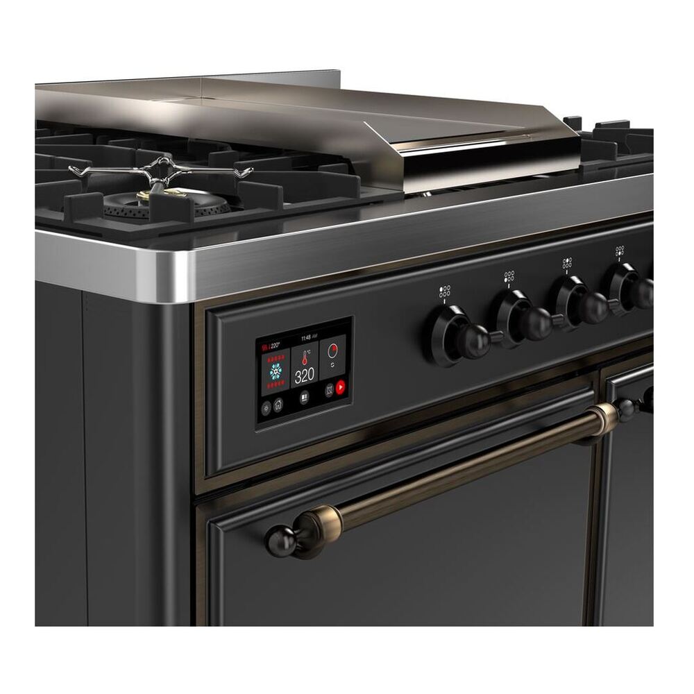 ILVE UMD10FDQNS3MGB Majestic II 40 inch Dual Fuel Range with 6 Burners, Griddle (Natural Gas, Solid Door, Graphite Matte, Burnished) 5 ILVE_UMD10FDQNS3MGB_Majestic_II_40_Dual_Fuel_Range_Front_View