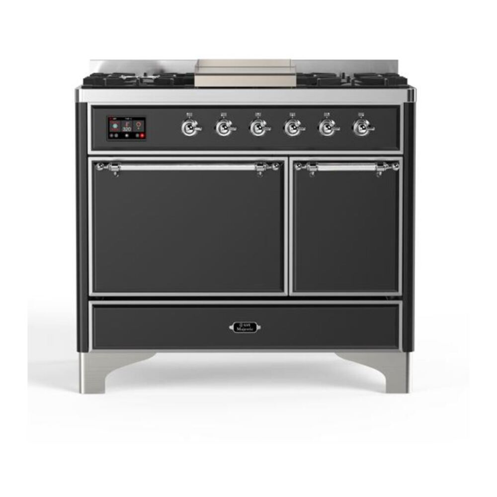 ILVE UMD10FDQNS3MGC Majestic II 40 inch Dual Fuel Range with 6 Burners, Griddle (Natural Gas, Solid Door, Graphite Matte, Chrome) 1 UMD10FDQNS3MGC