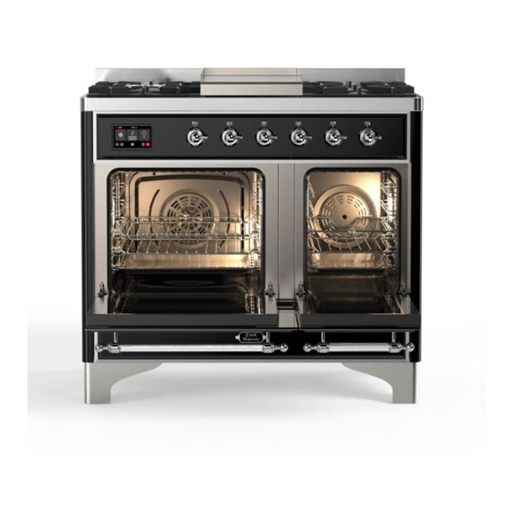 ILVE UMD10FDQNS3MGC Majestic II 40 inch Dual Fuel Range with 6 Burners, Griddle (Natural Gas, Solid Door, Graphite Matte, Chrome) 6 ILVE_UMD10FDQNS3MGC_Majestic_II_40_Dual_Fuel_Range_Top_Angle